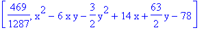 [469/1287, x^2-6*x*y-3/2*y^2+14*x+63/2*y-78]